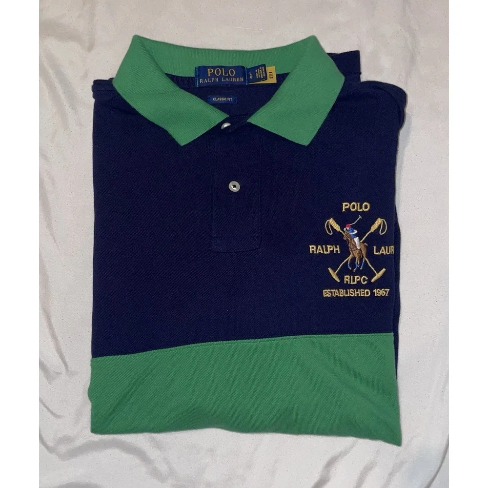 Polo Ralph Lauren Mens L Big Pony Crest Short Sleeve Classic Fit Polo Shirt Navy